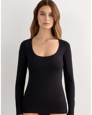 Intimissimi Long-Sleeve Micromodal Scoop Neck Top - Black