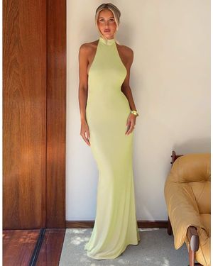Tiger Mist X Em Venz Maddy High Racer Halterneck Open Back Drape Detail Maxi Dress - Yellow