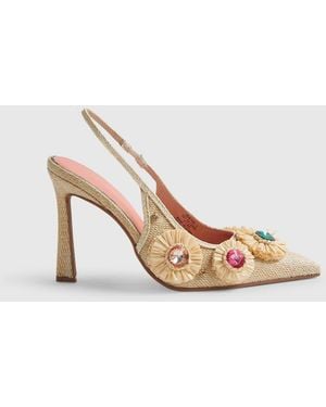 River Island Embellished Raffia Flower Court Heels - Natural