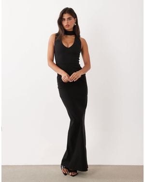 Vesper Bengaline-maxikleid mit u-ausschnitt und hohem kragendetail - Weiß