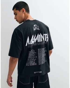 AllSaints Chromium Camiseta De Manga Corta Con Logo Gráfico Y Estampado Trasero En Negro Lavado - Azul