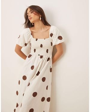 Nobody's Child Tasmin Puff Sleeve Midi Dress - Natural