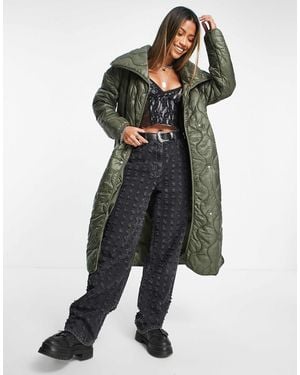 VIOLET ROMANCE Quilted Shawl Neck Longline Coat - Green