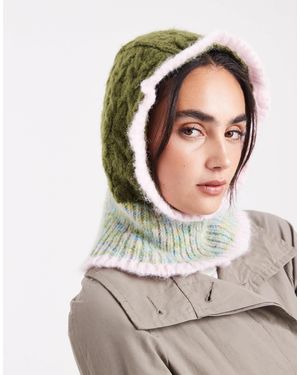 Pieces Cable Knit Frill Trim Knitted Balaclave - Multicolour