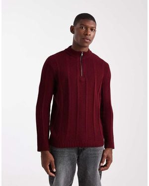 ASOS Knitted Half Zip Funnel Neck Jumper - Red