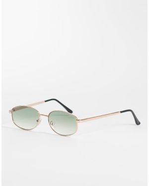 New Look Green Lens Metal Oval Sunglasses - Natural