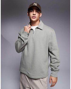 River Island Quarter Zip Collared Sweatshirt - Grey