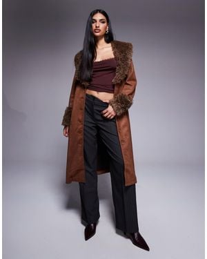 Princess Polly Faux Shearling Oversized Collar And Cuffs Penny Lane Coat - Natural