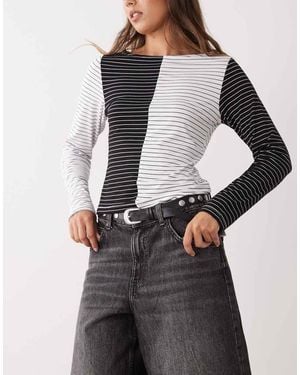 Reclaimed Vintage Slash Neck Long Sleeve Top - Black