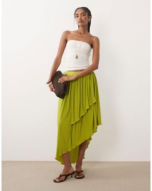 ASOS Textured Plisse Asymmetric Midi Skirt - Green