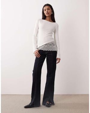 Gina Tricot Top Con Cuello Barco Y Detalle De Encaje De - Blanco