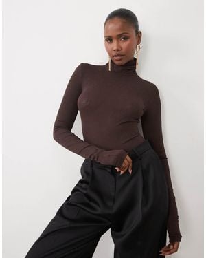 Noughts & Kisses Gina Sheer Knitted Roll Neck Top - Brown