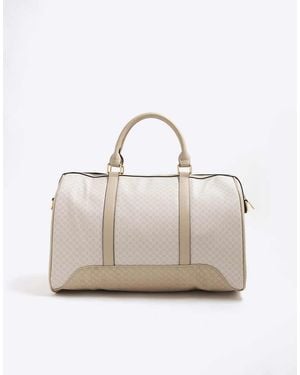 River Island Monogram Barrel Holdall Weekend Bag - Natural