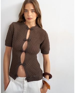 TOPSHOP Gestrickte strickjacke mit kurzen ärmeln und stehkragen - Braun