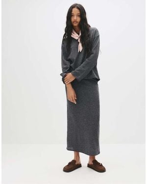 Pull&Bear Soft Touch Straight Midi Skirt - White