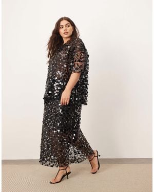 ARRANGE Curve Sheer Grid Sequin Maxi Skirt Co Ord - White