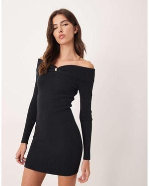 Abercrombie & Fitch Knitted Off Shoulder Mini Dress With Hardware Detail - Blue