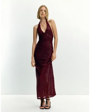 Pull&Bear Sequin Halter Midi Dress - Red