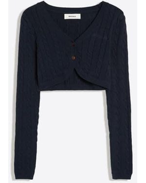 Bershka Cable Knit Crop Jacket - Blue