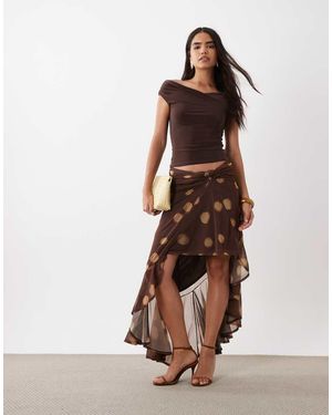 ASOS Asymmetric Spot Wrap Around Sarong Printed Skirt - Brown