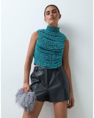 ASOS High Neck Beaded Top - Blue