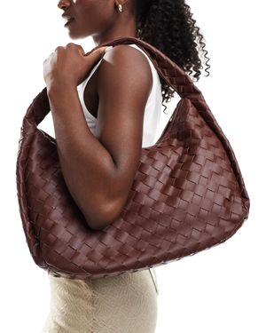 Glamorous Oversized Woven Shoulder Bag - Brown