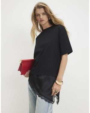 River Island Cotton Lace Hem Asymmetric T-Shirt - Blue