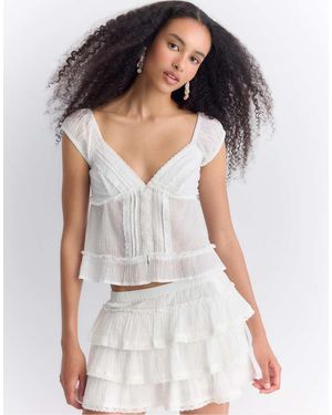 Stradivarius Skort Van Kreukelstof Met Ruches - Wit