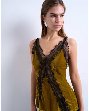 TOPSHOP Velvet Lace Cami With Contrast Lace - Green
