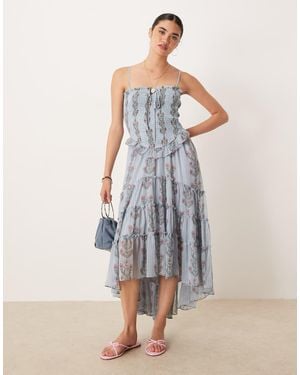 Free People Vestito Midi Arricciato Blu Tenue Combo Con Volant