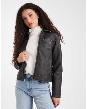 Hollister Classic Leather Biker Jacket - Grey