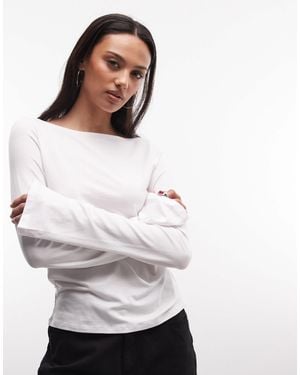 Weekday Annie Super Soft Long Sleeve Boat Neck Top - Gray