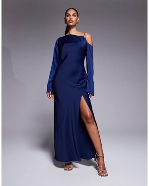 ASOS Asymmetric Neckline Tie Back Midi Dress - Blue
