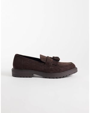 SEQWL Loafer aus wildlederimitat mit grober sohle und bommel - Braun