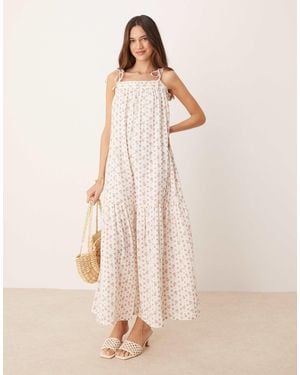 Y.A.S Tie Shoulder Boho Smock Maxi Dress - Natural