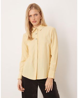 Jdy Camisa Amarillo Pastel A Rayas De Manga Larga Con Detalle De Botones De -Blanco - Neutro