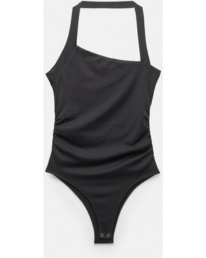 Pull&Bear Asymmetric Polyamide Bodysuit - Black