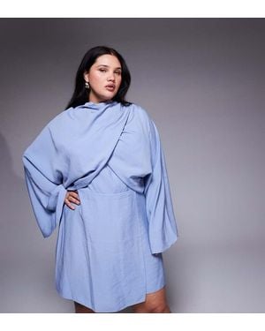 ASOS Mono Corto Azul Pardo Cruzado Con Cuello Subido Y Mangas Murciélago De Asos Design Curve