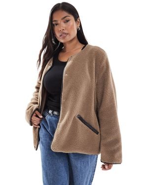 Vero Moda Lightweight Contrast Teddy Jacket - Brown