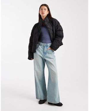 Miss Selfridge Oversized Quilted Funnel Neck Crop Puffer Jacket - Blue