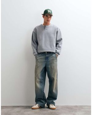 ASOS Heavyweight Oversized Sweatshirt With Henley Neck - Grey