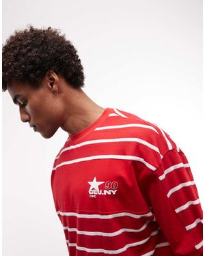ASOS Oversized Gestreept T-Shirt Met Gestikte Vlakken En Print Op De Borst - Rood