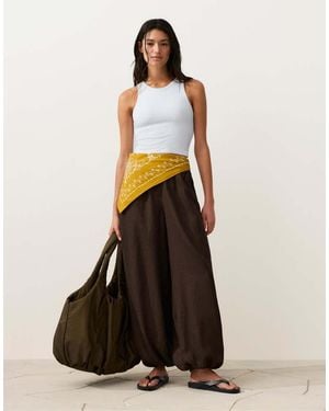 Oysho 100% Linen Bloomer Trousers - White