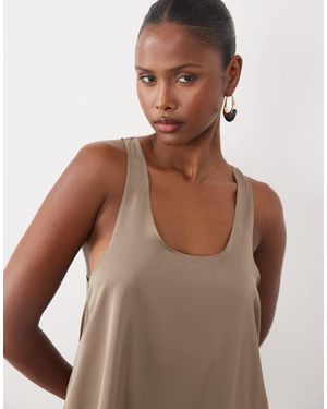 Wanderdoll Leni Satin Racerback Scoop Neck Tank Top Co-Ord - Brown