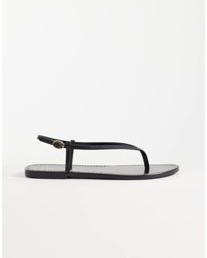 Mango 100% Leather Strappy Flat Sandals - Black