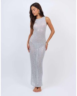 SIMMI Sheer Sequin Beach Maxi Dress - White
