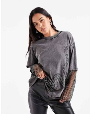 ASOS Oversized Tshirt With Hotfix Sleeve And Snake Graphic - Grey