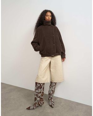 TOPSHOP Bomberjack Van Wol Met Opstaande Boord En Riem - Grijs