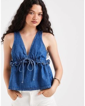 ASOS Denim Plunge Swing Top - Blue
