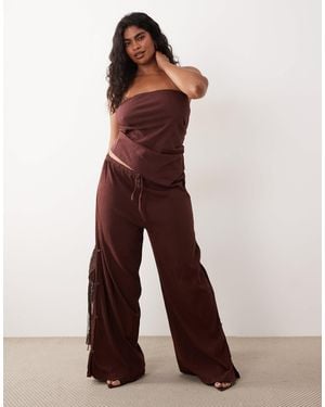 ASOS Asos Design Curve Cotton Crinkle Wide Leg Trouser - Purple